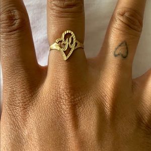 10k gold letter “K” initial heart ring